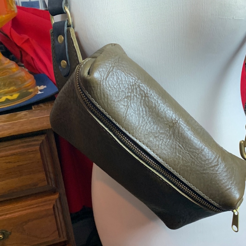 Classic Olive Green Leather Belt Bag